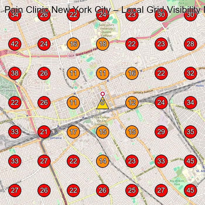 Pain Clinic New York City GeoGrid visibility map for Physical Therapy Clinic in Fresh Meadows